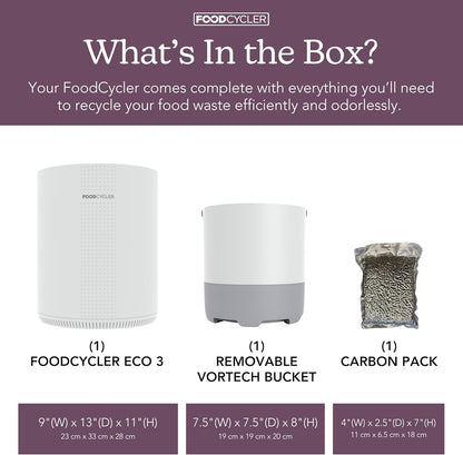 Eco 3 Compact Kitchen Food Recycler | Indoor Composter Bin Alternative | Electric Countertop Food Waste Disposer with Odorless 3.5L Indoor Food Waste Bin for Easy Waste Management | White