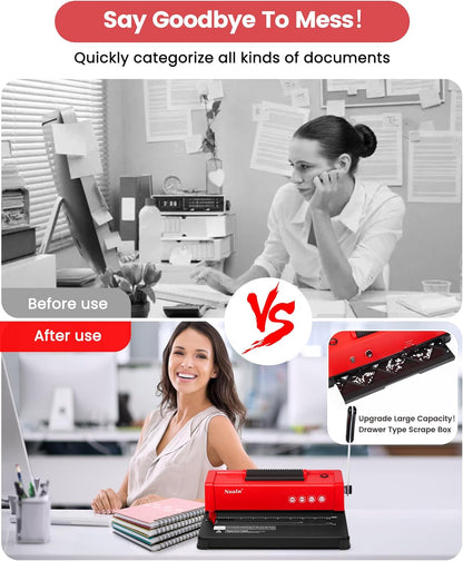 Nolan Upgraded Binding Machine Spiral Coil Binder,46-Hole Book Binder with Electric Coil Inserter,4:1 Pitch,100pcs Comb Binding Spines&1 Crimper Plier,School Office Home,Anti-Rust