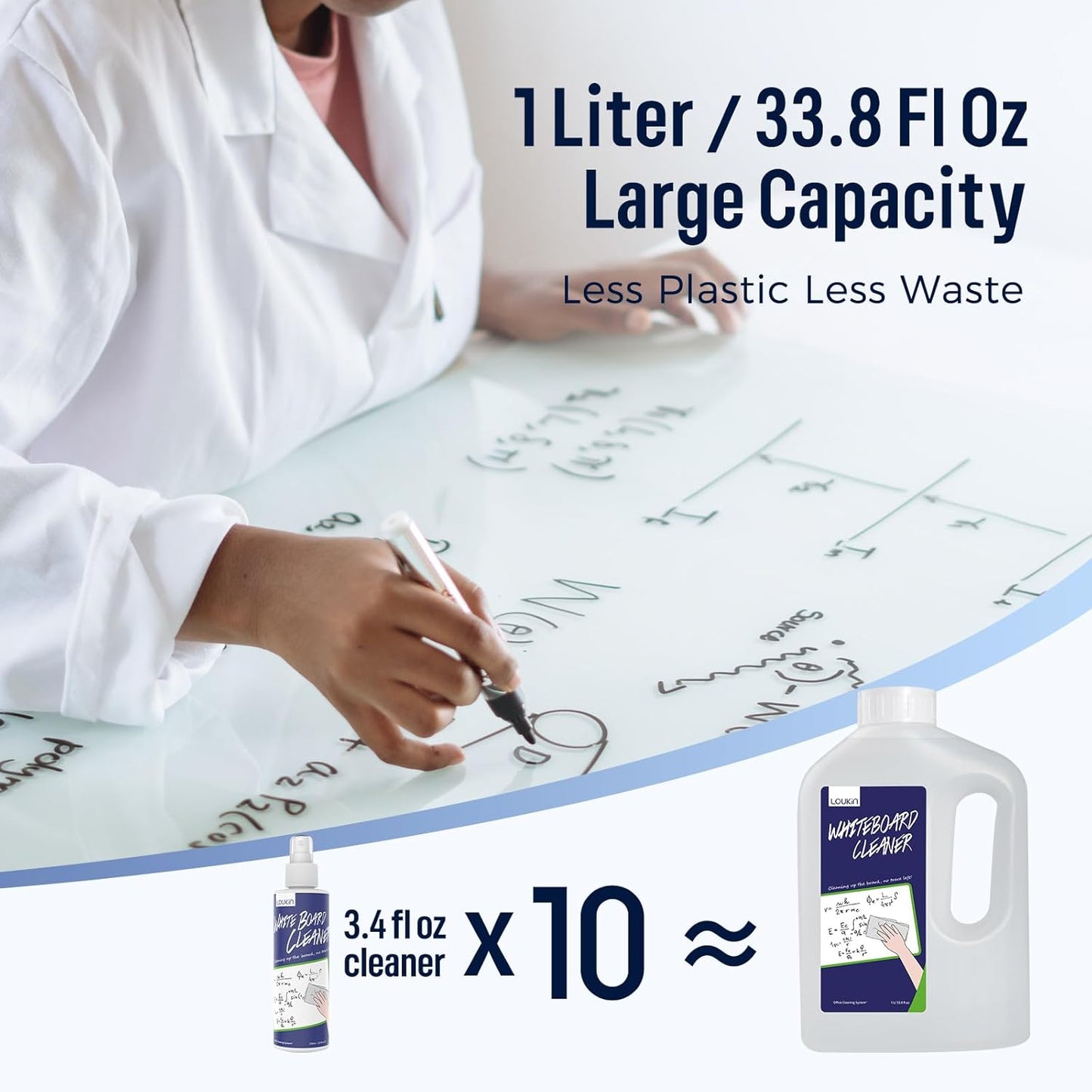 loukin Whiteboard Cleaner, 33.8 Fl Oz Dry Erase Board Cleaner Ready-to-Use Refill, Connected Collapsible Silicone Funnel for Canned Liquid, Removes Whiteboard Stains