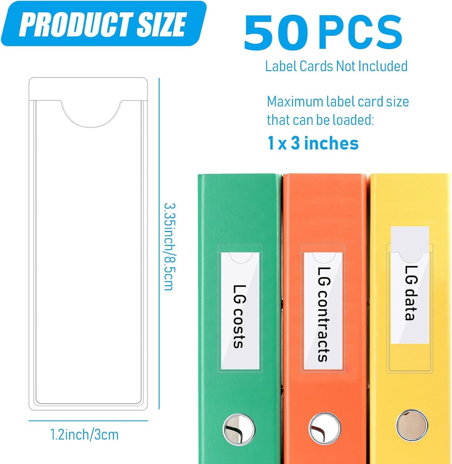 Chinco 50 Pack Clear Adhesive Pockets, Labels for Storage Bins, Plastic Self Adhesive Index Card Holder with Top Open for Organizing Bins Box Drawer(1.2 x 3.35 Inches)