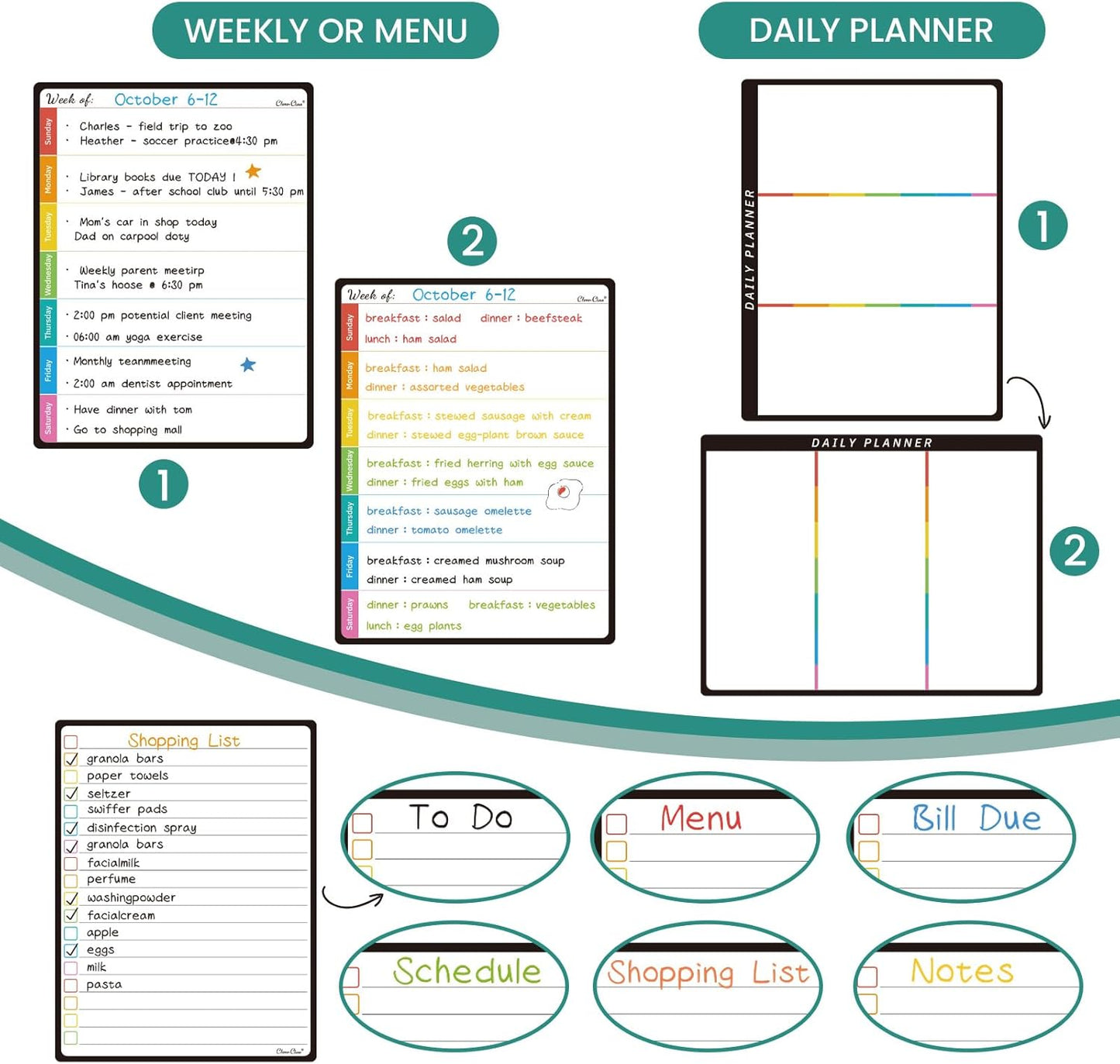 Magnetic Dry Erase Monthly Calendar Set - 14.5"x11" Monthly Calendar, 6.5"x8.5" Weekly, Daily, List Boards for Fridge - 6 Extra Fine Point Markers Included - Shipped Flat
