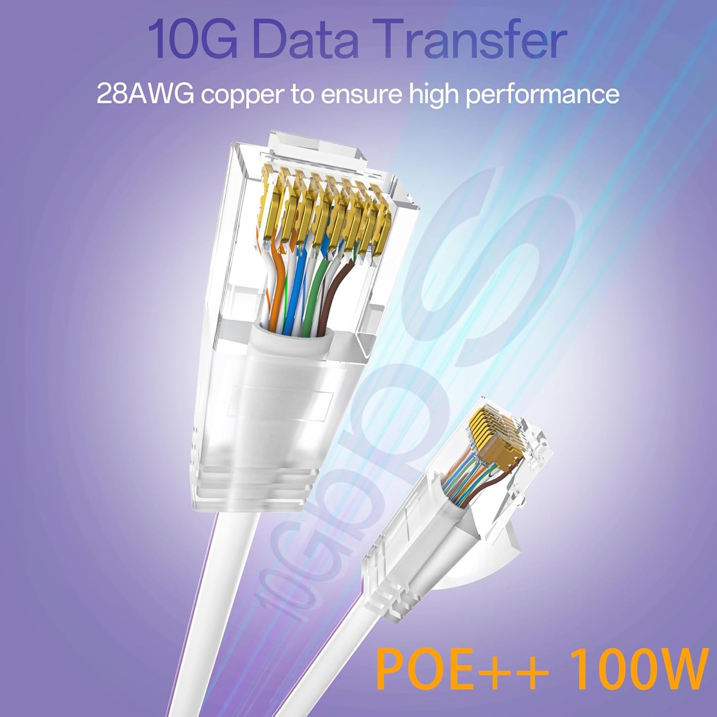 Cat6a Patch Cables 0.5ft (10 Pack) Slim, Cat6 Ethernet Patch Cable Pure Copper, Flexible Cat 6 Patch Cable 550MHZ 10G, Space-Saving Cat 6A Network Cables for Patch Panel, White