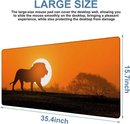 Large Mouse Pad Lion Silhouette Gaming Desk Pad Computer Keyboard Non-Slip Waterproof Mouse Mat with Rubber Base and Stitched Edges Entertainment Office Writing Desk Mat 35.4 x 15.7 Inches