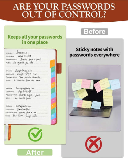 Password Keeper Book with Colorful Alphabetical Tabs, Hardcover Password Log-Book for Internet Password and Website Address, 5.8"×8.4" Password Notebook for Home Office (Sienna)