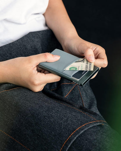VULKIT Card Holder with Money Pocket Pop Up Wallet RFID Blocking Slim Metal Bank Card Case Holds 5 Cards and Notes