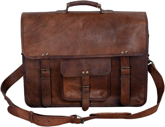 Leather briefcase for men 18 inch laptop messenger bag office satchel computer bag for men and women (18 INCH)