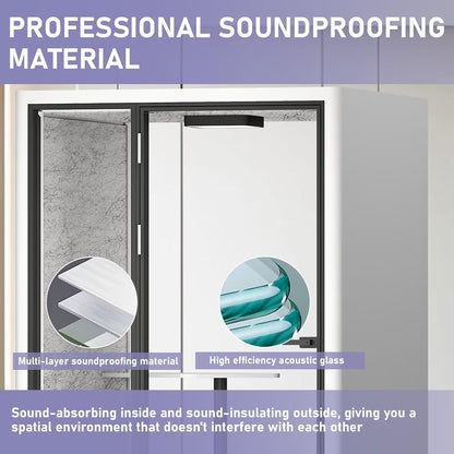 Office Sound Booth with Audio Privacy - Portable Soundproof Booth with White Modern Style,Movable Room with Light,Ventilation,Socket for Game,Private Chat Room,Independent Office(59.05IN)