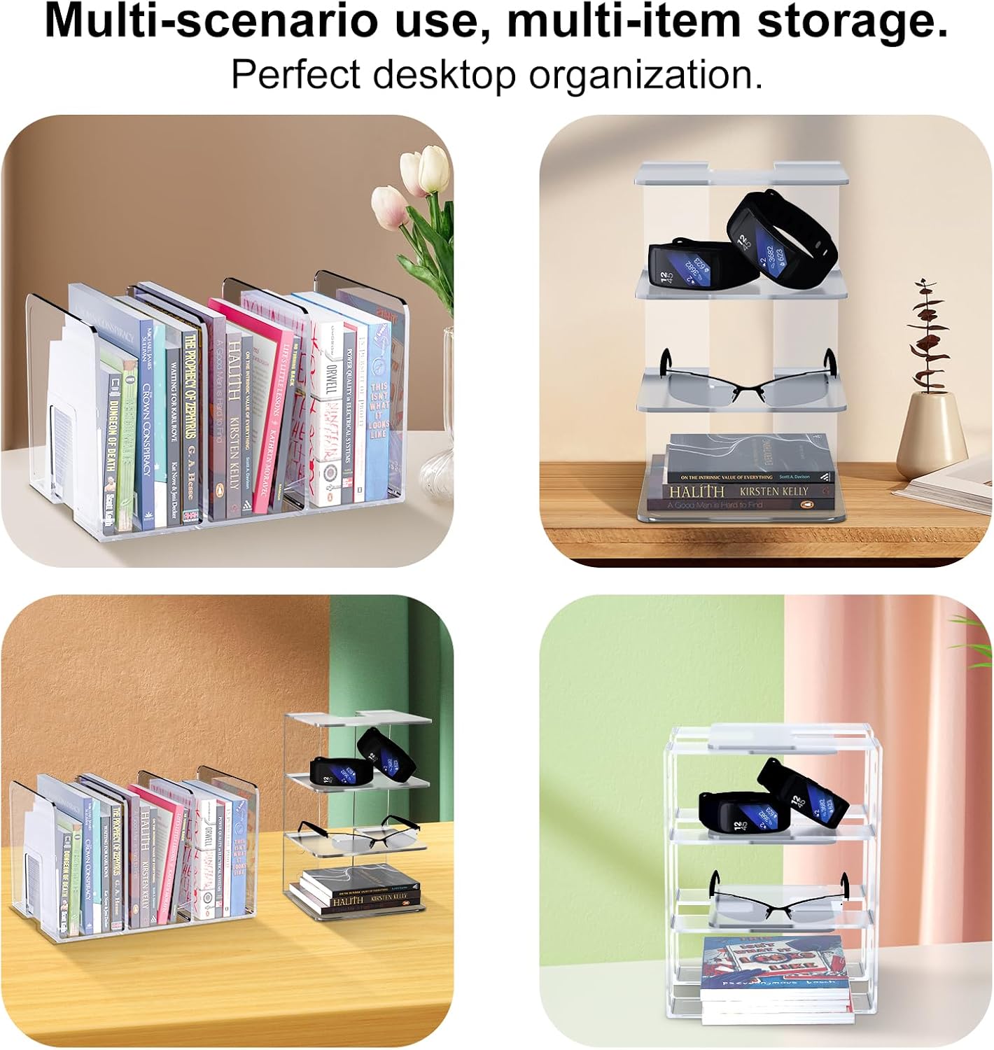 4PCS purse organizer for closet,handbag storage,book holder,bag organizer,acrylic desk file organizer,clutch divider,desk accessories workspace organizers