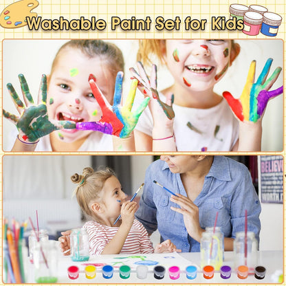 30 Pack Mini Acrylic Paint Set,12 Color Acrylic Paint Strips with 60Pcs Painting Brushes for Kids&Adults, 420 PCS Kids Paint Set Container Strips Storage for Home Classroom Party Favors Birthday Gifts