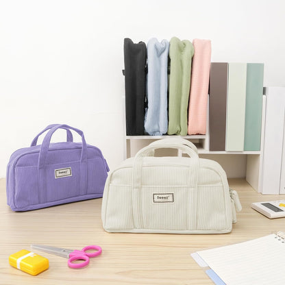 Sooez Large Pencil Case Pouch, Extra Big Pencil Bag with 5 Compartments, Pen Bag Wide Opening, Soft Corduroy Pencil Pouch Organizer with Zipper, Cute Aesthetic School Supplies for Teen Girls-Purple