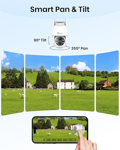 Solar Security Cameras Wireless Outdoor, 2K WiFi 6 Battery Powered Cameras, 360° View, AI Motion Detection, Color Night Vision, Two-Way Talk, Cloud/Local Storage, 2.4Ghz Only, 4Pack