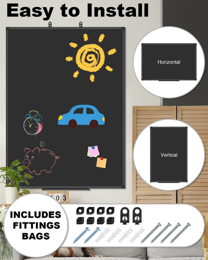 XBoard Magnetic Chalkboard Blackboard 48 x 36, Chalk Board/Black Board with 2 Magnets, Black Aluminium Frame