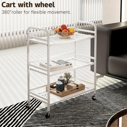 HDANI 3 Tier Metal Rolling Heavy Cart Supports 40 Lbs Per Tier,Rolling Cart with 2 Lockable Wheels for Office,Home,Bedroom,Kitchen,Bathroom(White)…