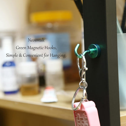 Neosmuk Green Magnetic Hooks,30lb Heavy Duty Earth Magnets with Hook for Refrigerator, Extra Strong Cruise Hook for Hanging, Magnetic Hanger for Curtain, Grill (Green, 4 Pack)
