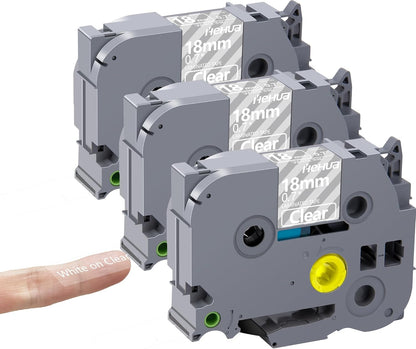 Hehua 18mm 0.7 Laminated Clear Tape Compatible for Brother P-Touch TZe-145 TZe145 TZ-145 TZ145 TZe TZ Label Tape for Ptouch PT D400 D600 P710bt, 3/4'' x 26.2ft White on Clear, 3 Pack