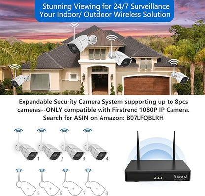 Firstrend Wireless Security Camera System,2MP 8 Channel CCTV P2P Surveillance H.265 NVR System with AI Human Detection, 2-Way Audio,3TB Hard Drive 24/7 Recording 8 Cameras for Home