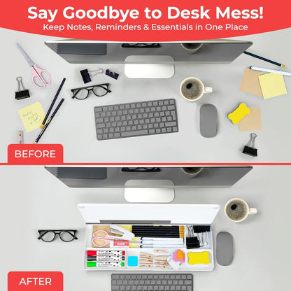 Chalkola Glass Desktop Whiteboard with Storage - Dry Erase Board, Work Desk Organizers, Computer Keyboard Stand, Home Office Desk Accessories, Small White Board, Workspace Desktop Buddy + 3 Markers