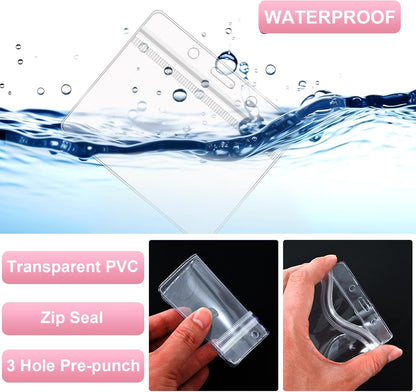 100 Pack Lanyards for ID Badges with Clear Name Tags, Reusable Lanyards Horizontal ID Card Badge Holders Plastic Name Badges for Men Women Kids Business School and Office Supplies (Pink)