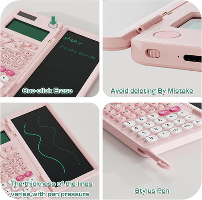 Rechargeable Scientific Calculator for Students, Pink 991ES MAX Foldable Science Calculator with Notepad 417 Function Solar Energy Science Calculators for Middle and High School Supplies (Pink)
