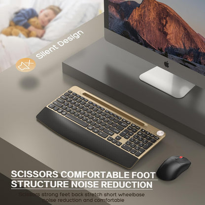 Ergonomic Wireless Keyboard and Mouse with Wrist Rest，Phone Holder - 2.4GHz Full-Sized Low-Profile Quiet Gold Wireless Mouse and Keyboard Combo for Computer, Laptop, PC, Mac-Gold