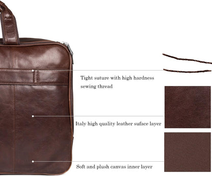 Augus Business Travel Briefcase Genuine Leather Duffel Bags for Men Laptop Bag fits 15.6 inches Laptop