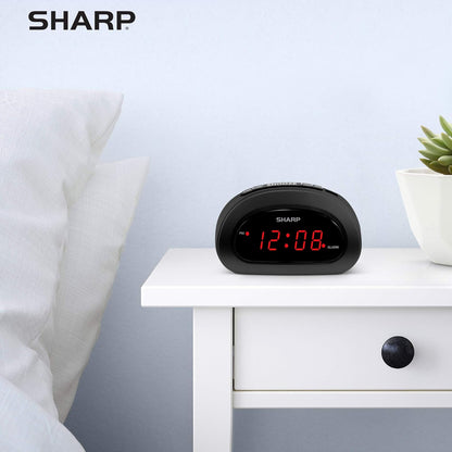 Sharp Small, Space-Saving Digital Alarm Clock – Compact Bedside Clock with Large Red LED Display, Easy Top Button Controls, Snooze, and Battery Backup – Perfect for Bedroom, Dorm, or Travel