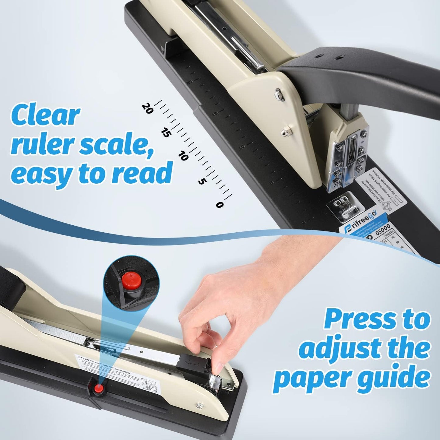 Long Reach Stapler, Heavy Duty Long Arm Stapler, 200 Sheets Capacity, 4000 Staples Gift, 9.84” Adjustable Stapling Depth Suitable for Booklets & Office Document, Fixable Paper Guide