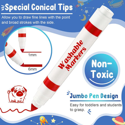 Janlaugh 60 Pcs Red Washable Markers Bulk Coloring Broad Line Markers for Kids Conical Tip Red Drawing Pens for Classroom Back to School Travel Art Baby Shower Gender Reveal Supplies, Ages 6+