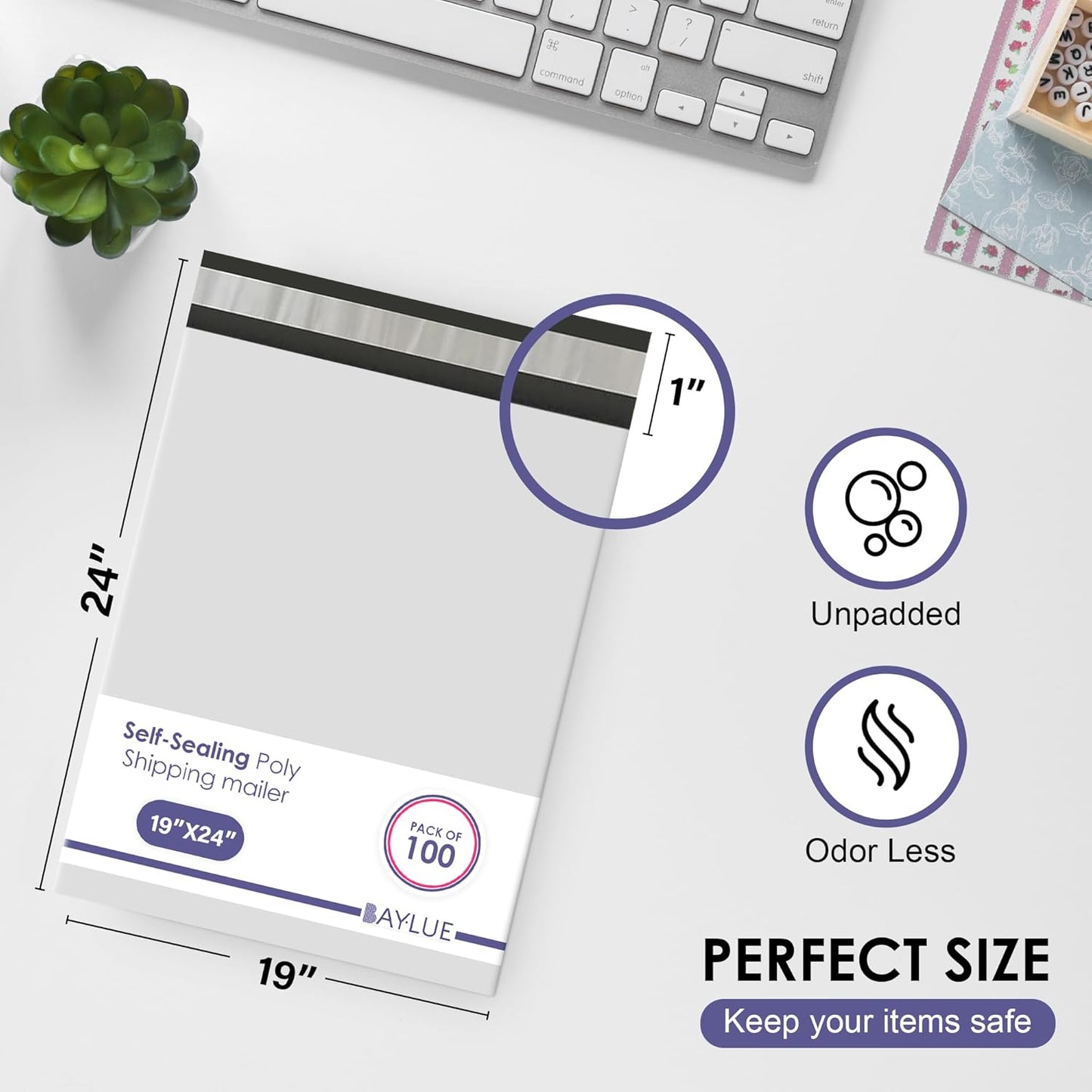 White Large Poly Mailers 19x24 Inch | Strong Adhesive Self-Seal Mailer Bags | Tear, Tamper, Water Resistant Shipping Envelopes | Thick Strong polymailer Bags XL Clothing Shipping Bags | 100 Pcs Bulk