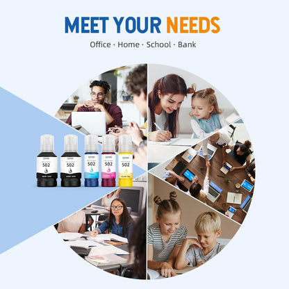 502 T502 Ink Refill Bottles Compatible for ET2760 ET2750 ET-3760 ET-2850 ET-15000 ST-4000 ST-2000 ET-3710 ET-3850 ET-3750 ET-4850 ET4750 ET2700 ST3000 ET3700 Printer(5 Pack)