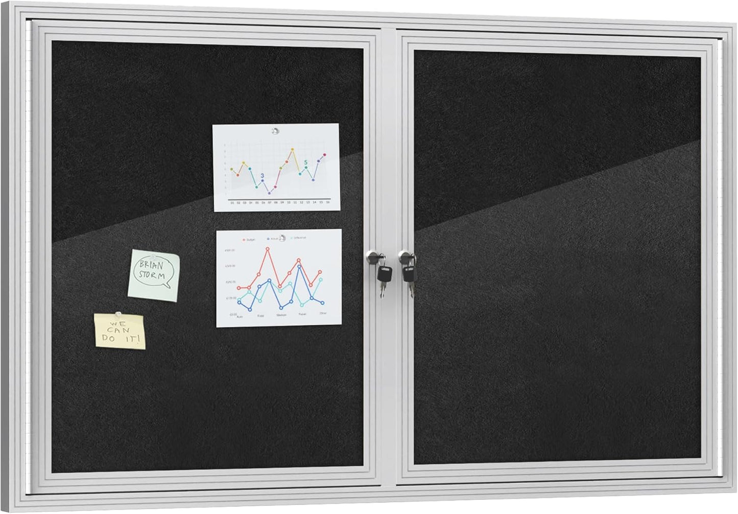 48"x30" Enclosed Bulletin Board, Outdoor Lockable Weather-Resistant Aluminum Cork Noticeboard for School & Office, Silver Frame w/Black Flet