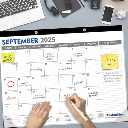OuMuaMua Large Desk Calendar 2026-19 Months from Sep. 2025 through Mar. 2027, 22 x 17 Inches Desktop Wall Calendar with Julian Date To-do & Notes, Corner Protectors for School Home Office