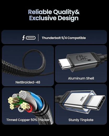 Silkland 80Gbps USB 4 for Thunderbolt 5 Cable 10FT/3M, up to 120Gbps Bandwidth for Dual 8K, 240W PD 3.1 Charging, Braided USB C Video Cable Compatible Thunderbolt 4, MacBook, iPhone 17, SSD, Dock