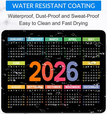2026 Calendar Mouse pad, Gaming Stitched Edge Computer Accessory Mouse Pad, Rectangular Anti Slip Chloroprene Rubber Mouse Pad for Office and Home Use (Black Calendar Mouse Pad)