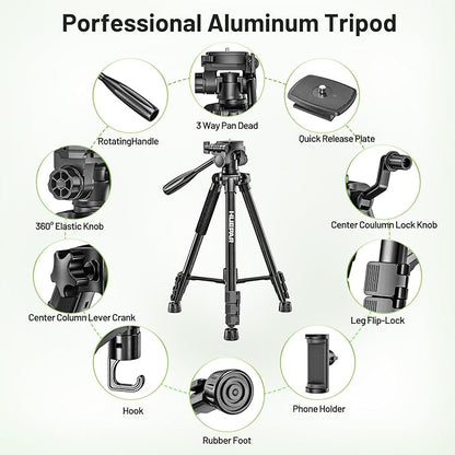 Huepar Professional Laser Level Tripod, 60 Inch Adjustable Laser Level Stand, Suit for Heavy Duty Laser Levels, Point Lasers, Laser Distance Measures; 1/4" & 5/8" Thread Mount, Non-Slip Feet, TPD14B