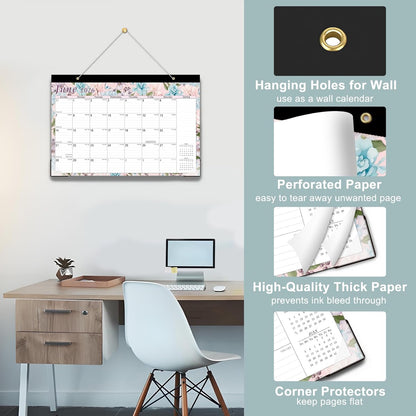Lbylyhxc Desk Calendar 2026-2027, 18-Month School Year Calendar 2026-2027, January 2026 to June 2027, Large Desktop Calendar Monthly for Teacher with Corner Protectors 17" X 12" (Vintage Flowers Desk Calendar, 17x12 inches)
