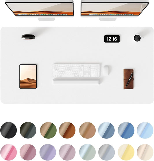 YSAGi Leather Desk Protector, Office Mat, Large Mouse Mat, Non-Slip PU Leather Blotter, Laptop Desk Pad, Waterproof Writing Pad for Office and Home (White, 47.2" x 23.6")