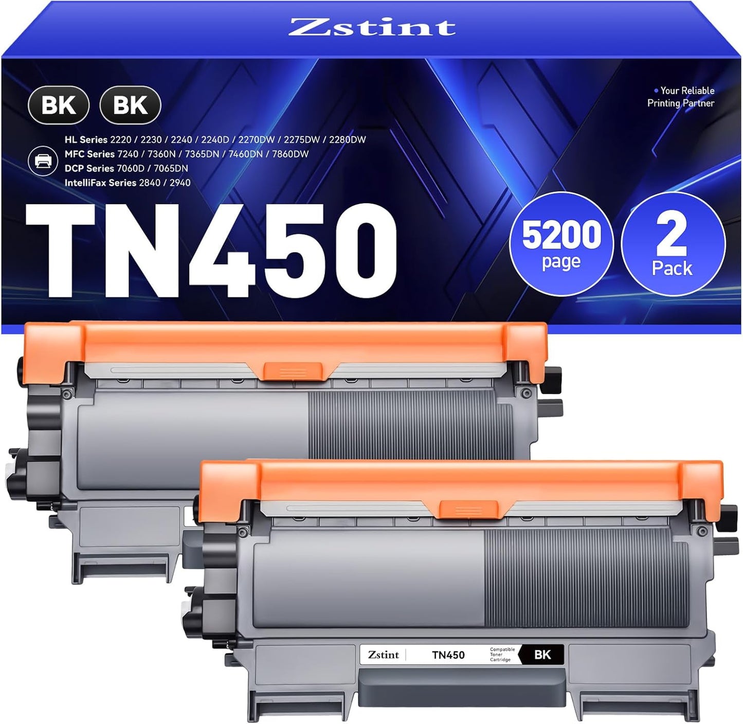 TN450 Black Toner Cartridge High Yield 2-Pack Replacement for Brother TN-450 TN-420 TN420 HL-2270DW HL-2280DW MFC-7360N MFC-7860DW DCP-7065DN HL-2230 HL-2240D MFC-7460DN FAX-2840 FAX-2940 Printer Ink