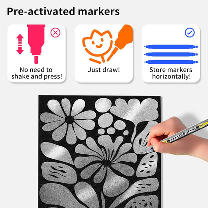 NAWOD 3 Silver Acrylic Paint Pens Markers, Dual Tip (Fine 1mm + Dot 5mm), for Rock Painting Fabric Canvas Glass Wood Ceramic Paper Eggs, Fabric Marker Ideal for Labeling DIY Crafts Art Projects