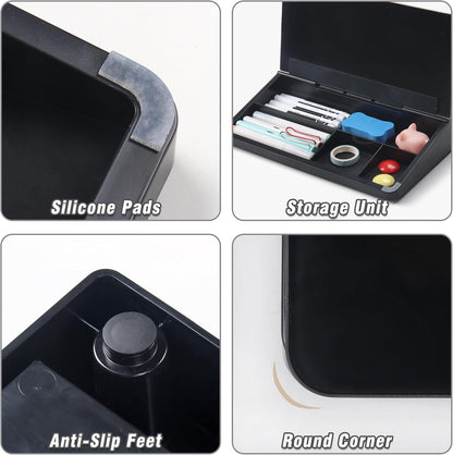 SELEAD Desktop Glass Whiteboard with Storage, Small Dry Erase White Board Computer Pad Keyboard Stand for Home, School, Office Desk Accessories - Black