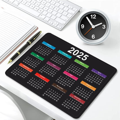 2025 Calendar Rectangular Stitched Edge Office Computer Mouse Pad, Anti Slip Rubber Desktop Gaming Mouse Pad (Black Calendar)