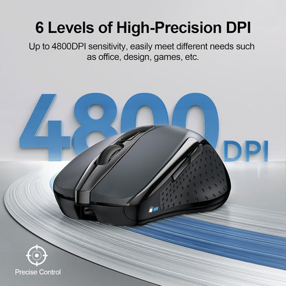 TECKNET Wireless Mouse (BT5.0/3.0 & 2.4G) Rechargeable 4800 DPI Silent USB A & Bluetooth Mouse 6 Buttons, Wide Compatibility - Grey