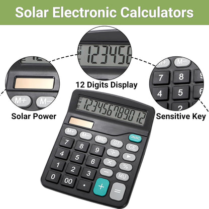 8 Pack Desktop Calculator 12 Digit, Solar Battery Basic Calculator, Dual Power Electronic Calculators with Large LCD Display, Sensitive Button Handheld Calculator for Office Home School, Black