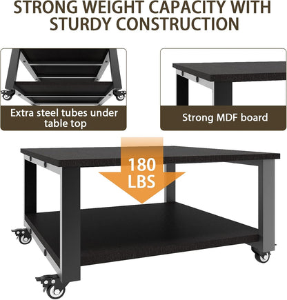 Natwind 2 Tier Laser Printer Stand,23.6''x23.6'' Large Printer Table,Copier Stand with Wheels, Heavy Duty Rolling Printer Cart with Paper Storage Shelf for Home Office (Black)