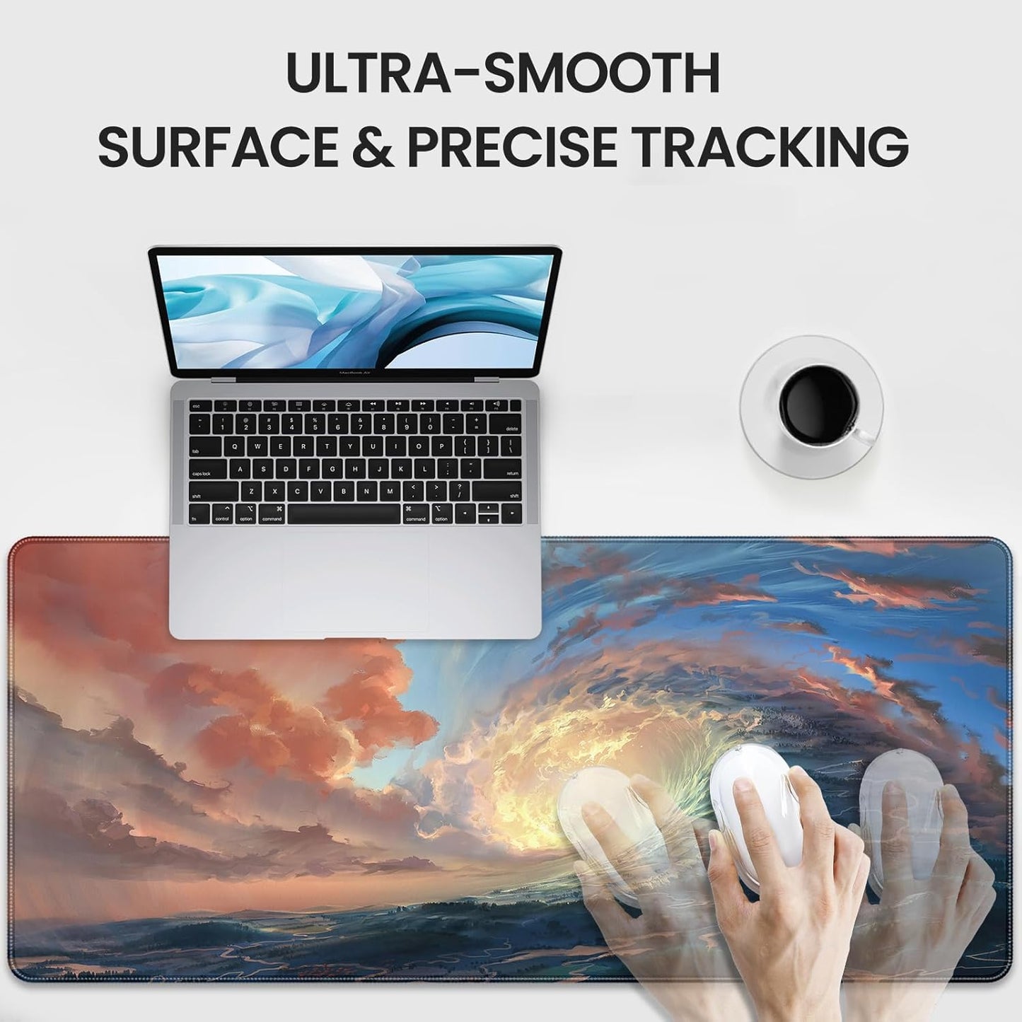 35.4 x 15.7 inches, Large Desktop Mouse pad, Keyboard and Mouse Pads for Work and Home Computers, and Large Laptop Mouse mat，Waves and Sunsets
