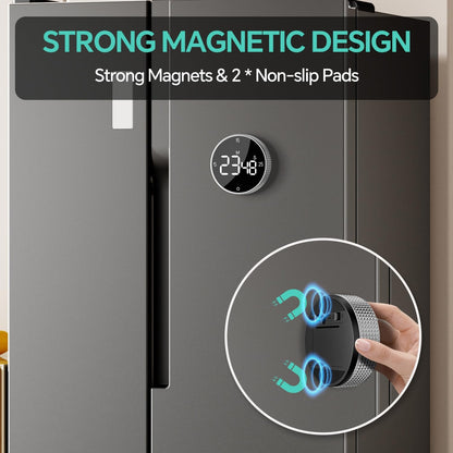 Digital Kitchen Timer with Magnetic, Large LED Display Countdown/Countup Timer, Pomodoro Preset 5/15/25 Mins, Volume & Brightness Adjustable for Cooking Baking Working Studying Silver