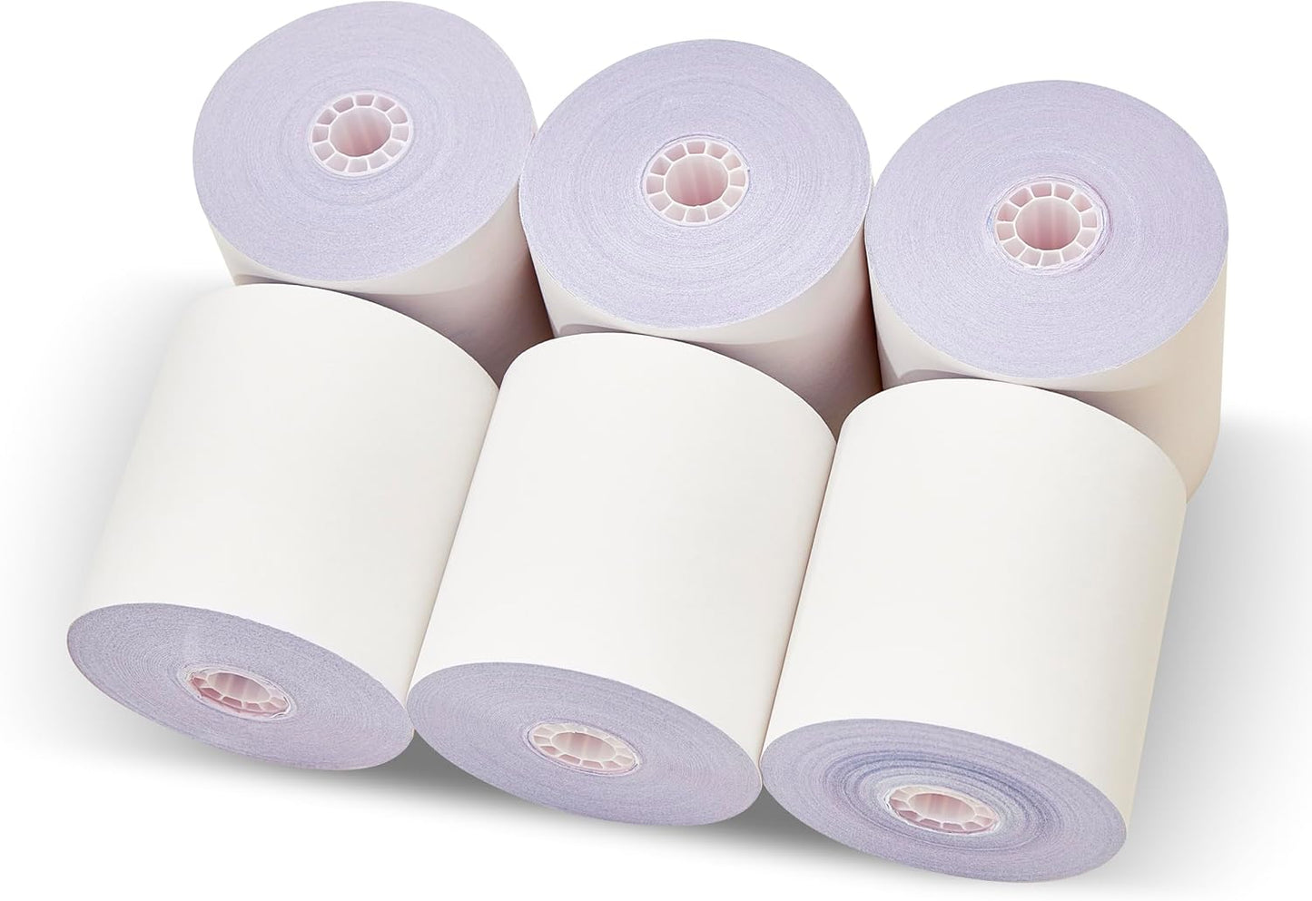 (25 Rolls) 3 ply carbonless Paper Rolls Receipt Rolls, Paper, 3" x 65' x 7/16" three 3 Ply White/Canary/Pink PMC07638 - ShopSmartOnline