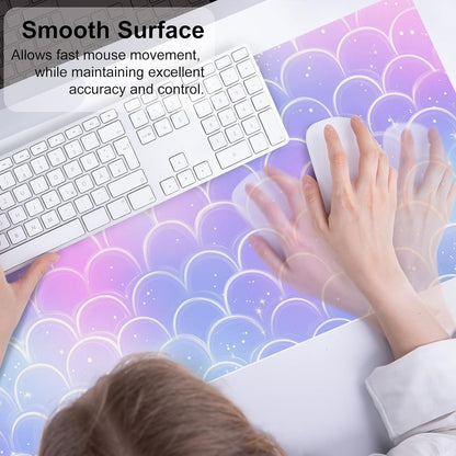 QIYI Multifunctional Office Desk Pad, Water-Resistant PU Leather Mouse Pad, Home Décor Large Desk Organizer Mat, Non Slip Base Writing Pads for Home & Office 31.5" x 11.8" - Mermaid Scales