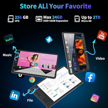 2026 12 Inch Tablet, 24GB（8+16） RAM+256 Storage(Expand to 2TB), Android 15 Tablet with Keyboard, Octa-Core, 2K 2000x1200 Display, 16MP Dual Camera, 8000mAh, 5G WiFi,GPS,Bluetooth 5.0（Pink）