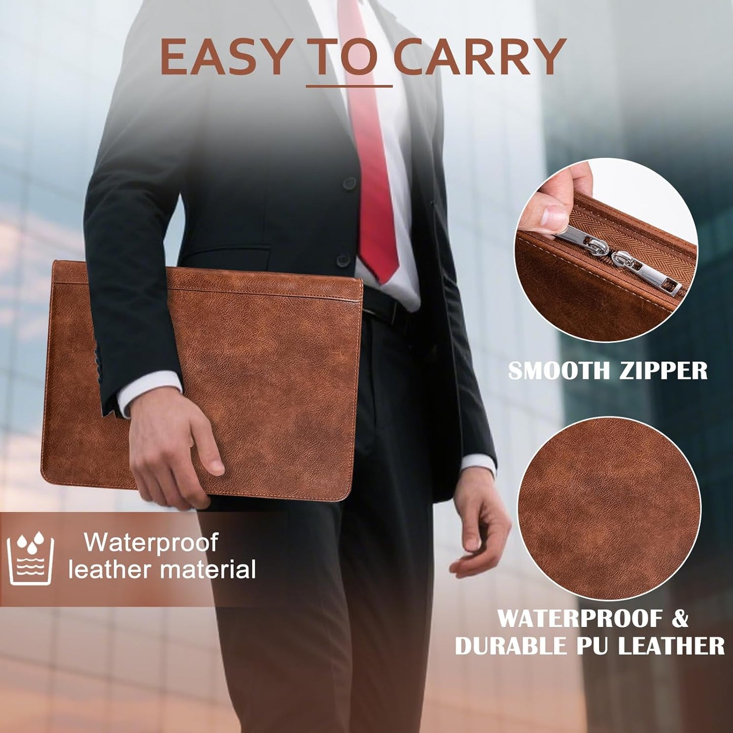 Calfinder 3 Ring Portfolio Binder,PU Leather Padtfolio Binder with Zipper,Padfolios for Women&Men,Professional Business Portfolio Organizer for Resume/Interview, A4 Letter Document Organizer